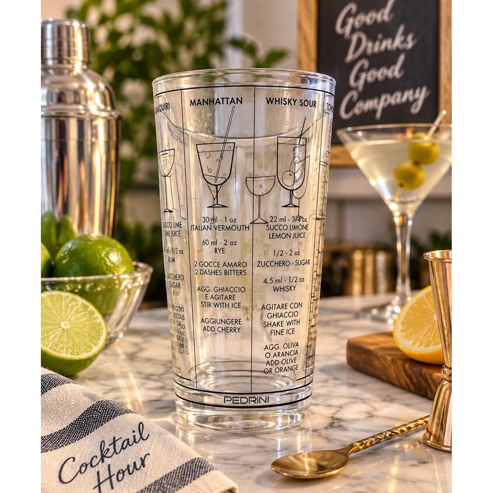 Vintage Pedrini Cocktail Recipe Mixing Glass 12 Oz Italian English Barware